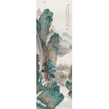 郑昶1941年作仿李希古青绿山水立轴设色纸本