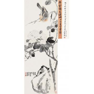 唐云嘲鸟繍球立轴设色纸本