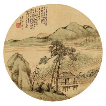 林纾山涧西树团扇片设色绢本