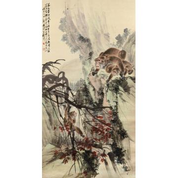 程璋戊午（1918）年作封猴图立轴设色纸本