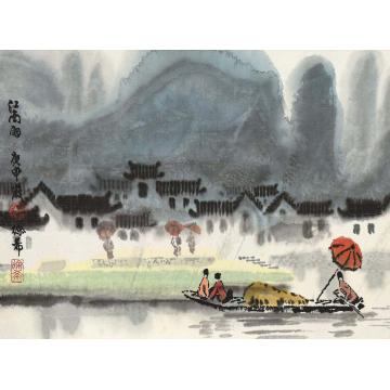 徐希庚申（1980）年作江南雨镜片设色纸本