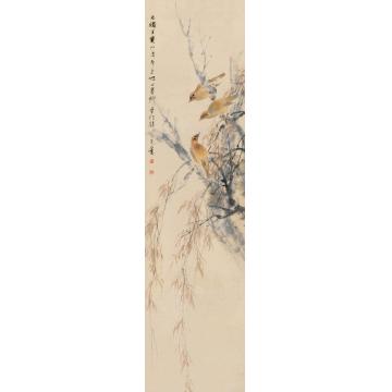 倪田壬寅（1902）年作黄鹂春柳立轴设色纸本