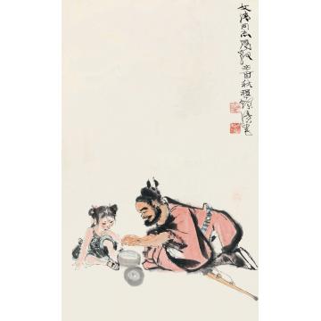 程十发辛酉（1981）年作斗蛐蛐立轴设色纸本