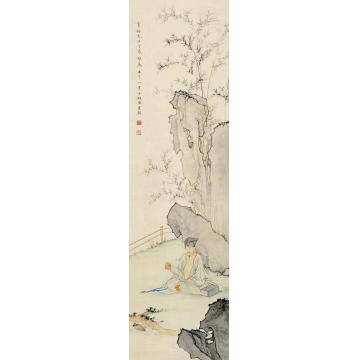 陈少梅壬午（1942）年作竹荫读书立轴设色绢本