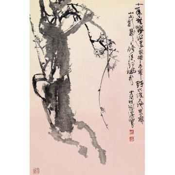程十发墨梅镜片设色纸本