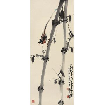赵少昂壬戌（1982）年作祝寿图镜片设色纸本