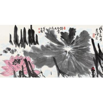 李苦禅戊午（1978）年作荷香图镜片设色纸本