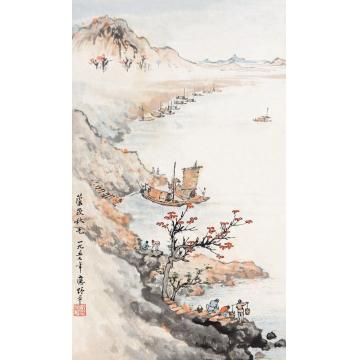 应野平1957年作芦茨秋光镜片设色纸本