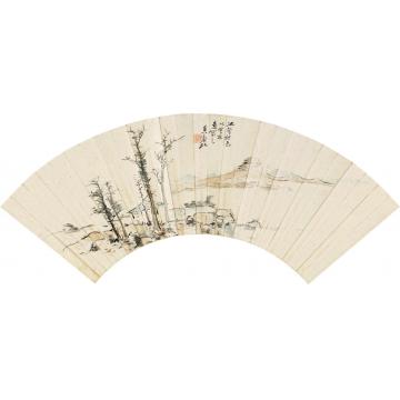 黄宾虹江行秋色扇片设色纸本