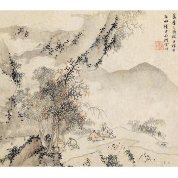 宋旭乙酉（1585）年作品茗读书镜片设色纸本