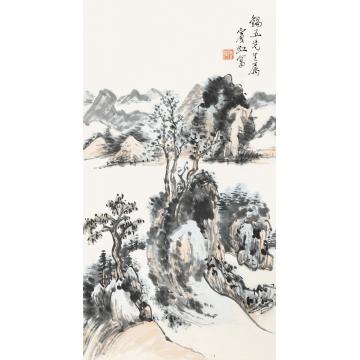 黄宾虹山石流水立轴设色纸本