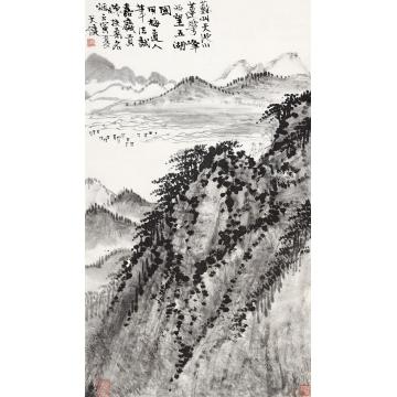 贺天健壬寅（1962）年作天池山图立轴水墨纸本