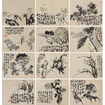 李鱓花鸟册册页（十二开）水墨纸本