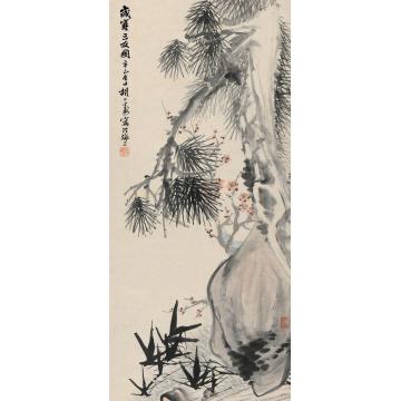 胡公寿辛巳（1881）年作岁寒三友立轴设色纸本