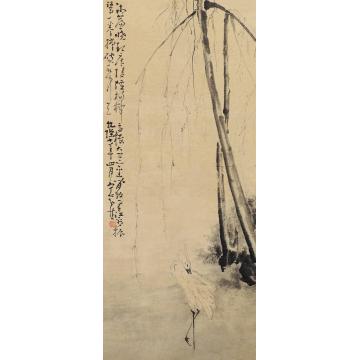 黄慎1745年作杨柳白鹭立轴水墨纸本