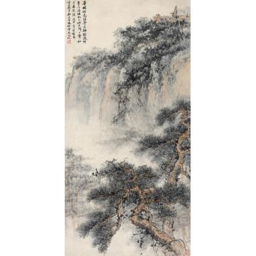 吴湖帆丙申（1956）年作平林瞑色立轴设色纸本
