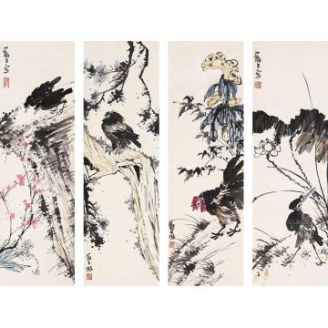 李苦禅花鸟四条屏立轴纸本
