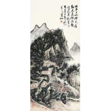黄宾虹仿洪谷子山水镜片设色纸本