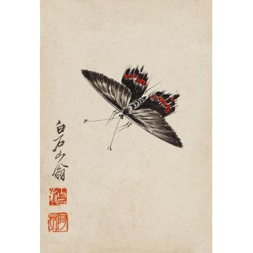 齐白石蝴蝶镜片纸本