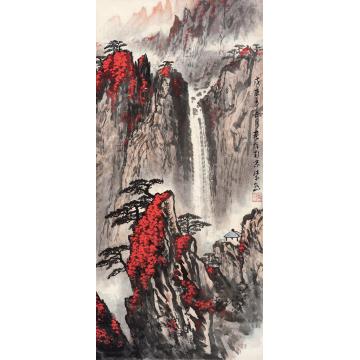 魏紫熙琼崖飞瀑立轴设色纸本