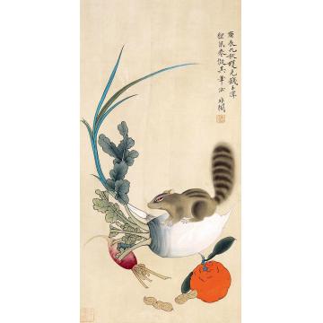 于非闇狸鼠图镜片绢本
