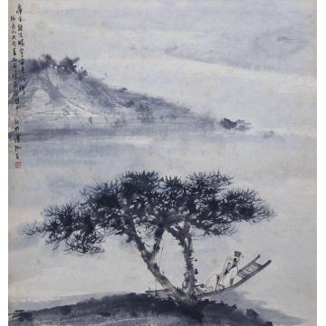 傅抱石山水人物镜片纸本