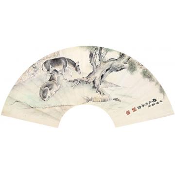 刘奎龄双驴图扇面纸本