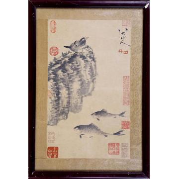 八大山人花鸟鱼镜框纸本