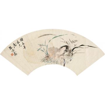 陈鸿寿兰石图扇片水墨纸本