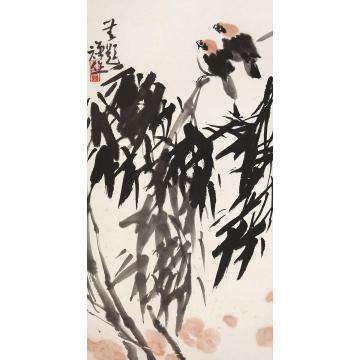 李苦禅竹雀镜片纸本