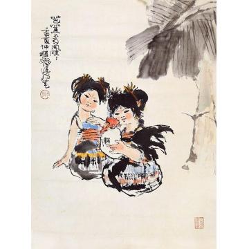 程十发人物镜片纸本