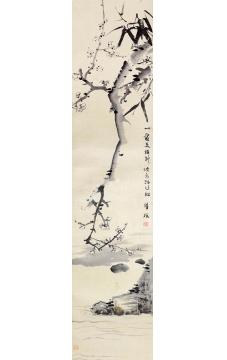 胡铁梅梅竹双清镜片纸本