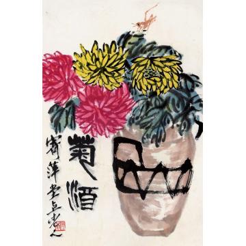 齐白石菊酒立轴纸本