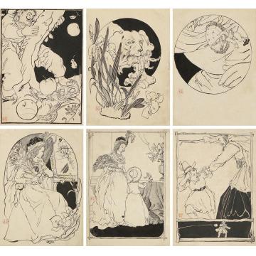 程十发连环画人物（八帧）纸本线描
