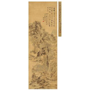 汤贻汾1832年作溪山水阁图立轴设色绢本