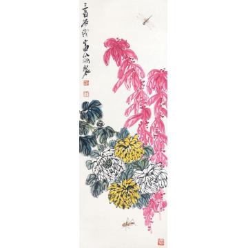 齐白石花卉草虫立轴纸本