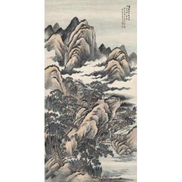 萧愻1912年作万松云岭图镜片设色纸本