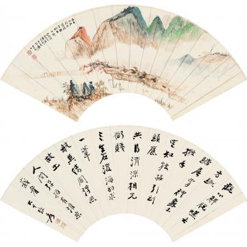 张大千甲戌（1934）年作秋山图·行书扇面设色纸本