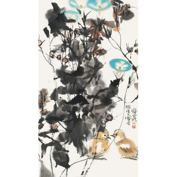 程十发秋篱佳趣立轴设色纸本