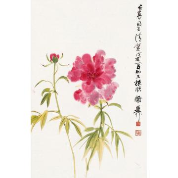 谢稚柳戊辰（1988）年作花卉立轴设色纸本