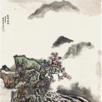 程十发壬申（1992）年作武陵春雨镜片设色纸本