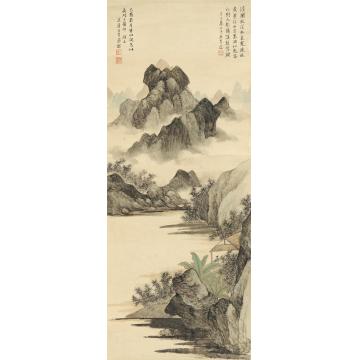 王季迁1941年作秋山溪阁图立轴设色纸本