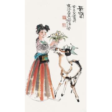 程十发己未（1979）年作长春立轴设色纸本