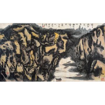 赖少其壬申（1992）年作青峰夜雨镜片设色纸本