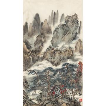 刘海粟黄山云松图画心设色纸本