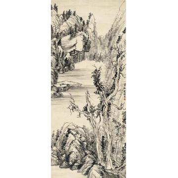 刘海粟1936年作溪壑幽深图镜片水墨纸本