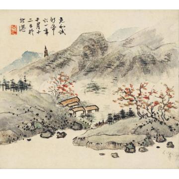 张充和1961年作山水小景镜片设色纸本