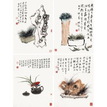 许宏泉丙申（2016）年作菖蒲（四帧）镜片设色纸本