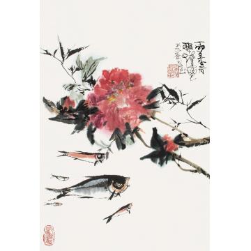 程十发丁卯（1987）年作有余图镜框设色纸本
