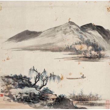 贺天健山水镜片镜片纸本